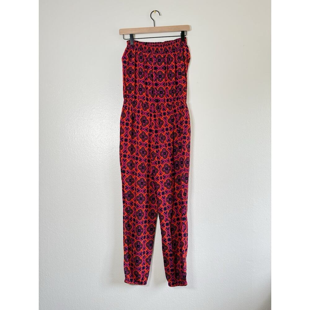 BANANA REPUBLIC Strapless Jumpsuit Orange Red‎ Purple Magenta Geometric Size 4